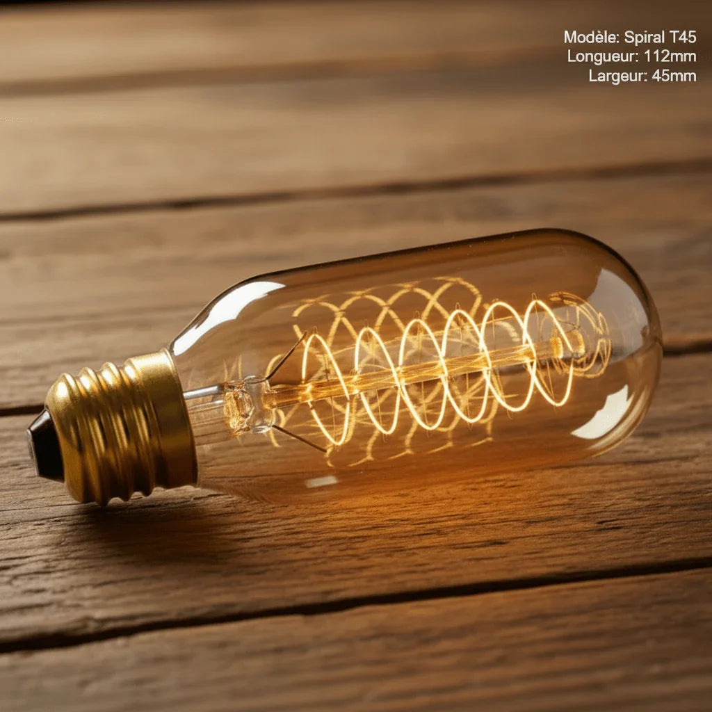Ampoule ancienne à filament modèle T45 et culot E27